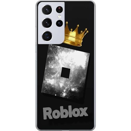 Kompatibelt Mobildeksel til Samsung Samsung Galaxy S21 Ultra 5G Minimalistisk svart og sølvfarget Roblox-symbol med gylden krone og luksuriøs gamer-