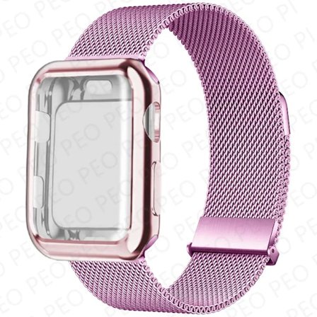 Milanese Loop+Fodral För Apple Watch Armband 45mm 44mm 38mm-42mm 41/40mm Metall Magnetiskt armband iwatch Serie 9 8 7 6 5 4 3 SE Rem
