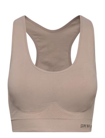 Rib Seamless Bra Lingerie Bras & Tops Sports Bras - ALL Beige Stay In Place