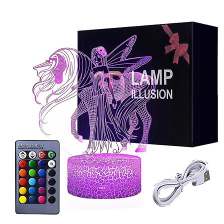 Enhjørning 3D Natlys Børneillusion Lampe 16 Farver Fjernbetjening
