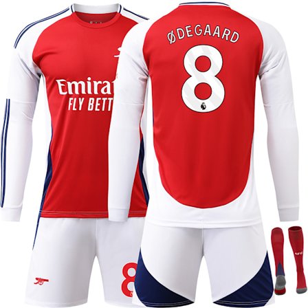 24-25 Arsenal F.C. Langermet Hjemmedrakt NR.8 Ødegaard Trøyer Barn Voksen Fotballutstyr med Sokker