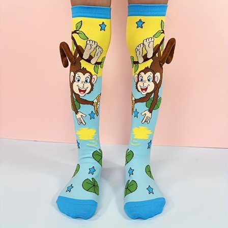 Par med søte ape-knestrømper | Glad dyremønster, nylon, elastan, strikket stoff, egnet for, bruk hele sesongen