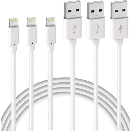 Ny 3-pak 2m iPhone opladerkabel, USB til Lightning kabel, iPhone kabel kompatibel med iPhone