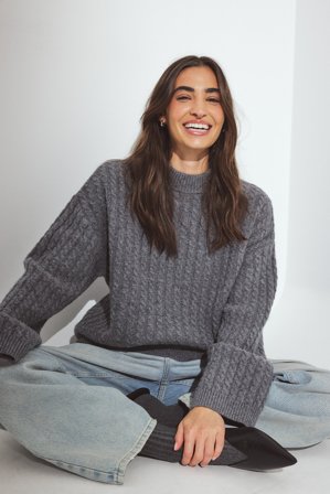 Premium Selection Oversize-Wollpullover mit Zopfmuster - Pullover mit Zopfmuster - Grau - XS