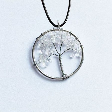 Krossad sten Livets träd hänge halsband med metalltråd Natur