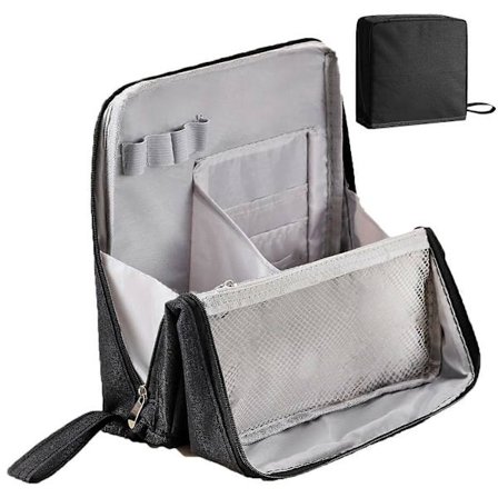 Ekstra Stor Stående Makeup Taske, Vertikal Vandtæt Oxford Opbevaringsorganisator med Multi-Rum til Papirvarer & Kosmetik