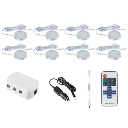 3/4/6/8/10 stk. dimbar LED under skapbelysning 12V slank aluminium dimbar Puck lamper sett for garderobe bokhylle skaplys (Størrelse, Farge: 8 stk