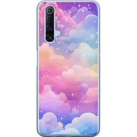 Kompatibelt Mobildeksel til Realme X50 5G Søt enhjørning med regnbuefarget hår mot en stjernebelagt pastellbakgrunn i kawaii-stil