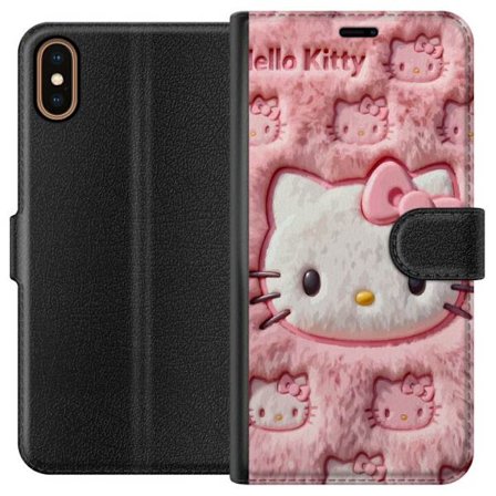 Kompatibelt Lommeboketui til Apple iPhone X Hello Kitty rosa fluffy bakgrunn med ikoniskt ansikt og kawaii-estetikk