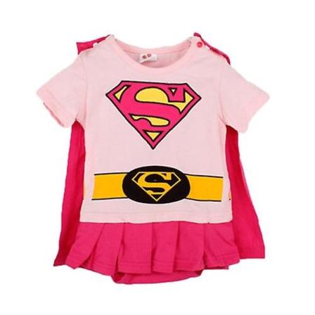 Superhelt-drakt for spedbarn (3-24 måneder) - Superman-trykk, fancy kostymefest - Xin Pink Short Sleeve 6-12 M