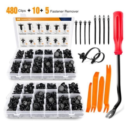 Bumper Push Fastener Rivet Clip Expansion Screw Replacement + Fastener Removal Kit - 480pcs (Premium) Verktyg (5) 10 Strips (Pack of 1)