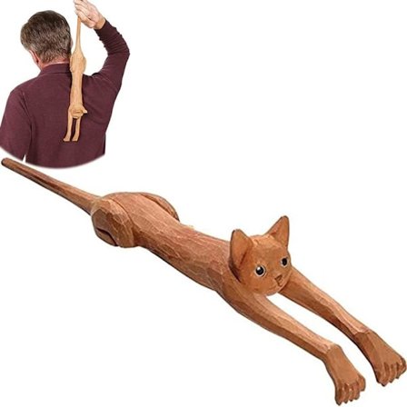 Kattformad ryggkliare, rolig söt katt tass trä handskuren, handhållen manuell ryggmassager lång omedelbar lindring män kvinnor