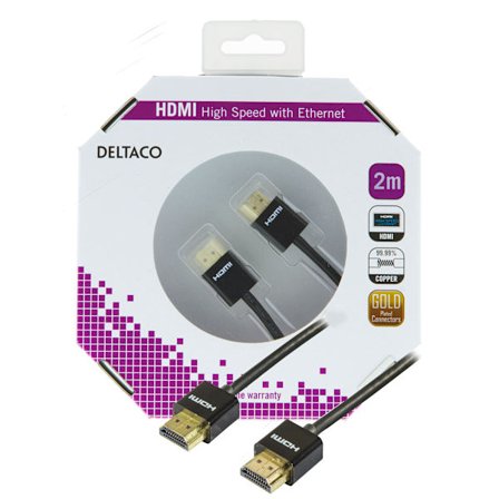 thin HDMI cable, HDMI High Speed with Ethernet, 2m, black
