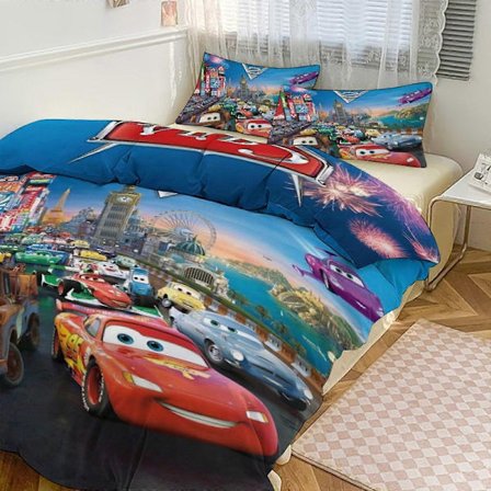 Sengesæt XU26 Biler Lynet McQueen Print Sengesæt Mønster Dynebetræk Sæt 3 Dele 1 Dynebetræk Og 2 Pudebetræk PW26