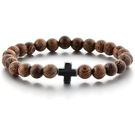 Kristent bønnekæde armbånd - træperler og kors