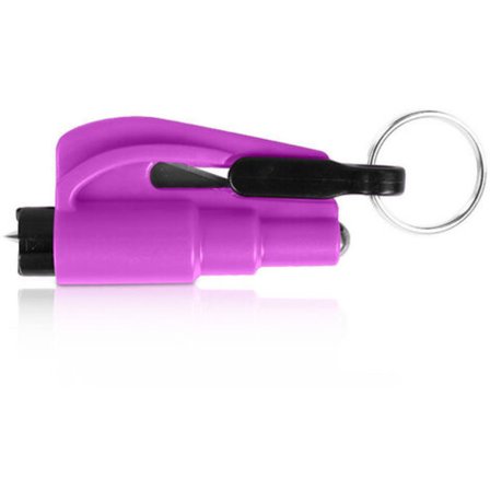 Nøkkelring med sikkerhetsutstyr, vindusknuser, beltekutter, enkel og rask å bruke for biler (lilla)