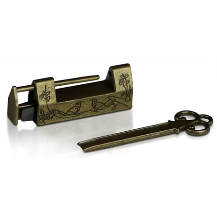 Mini Antik Hængelås, Graveret To-Fugl Lås med Nøgleringspænde