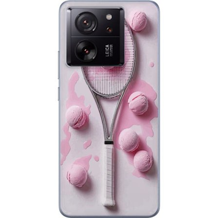 Kompatibel Mobilcover til Xiaomi Xiaomi 13T Rosa glaskugler og tennisketsjer i et kreativt stillbillede med legende popfølelse og moderne design, der