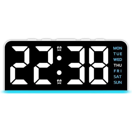 LED Digitaalinen Herätyskello Suurella Näytöllä, Säädettävä Kirkkaus, RGB Yövalo & Akkuvarmennus