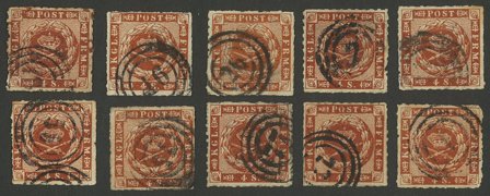 Danmark - 4 skilling brun 10 stk.