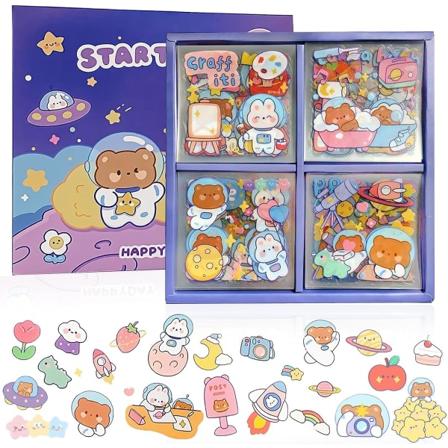 IC Søde klistermærker Vandafvisende Vandflaske Laptop Scrapbog Vinyldekaler Æstetiske Kawaii 1000 stk/100 ark (Rum Stjerne Rejse)