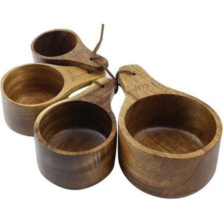 Sæt med 4 trækkopper og måleskeer til bagning, madlavning, krydderier, kaffe, te og mælkepulver