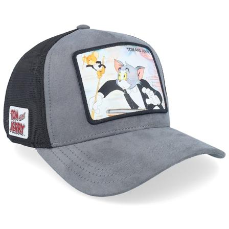 Capslab - Tom & Jerry Grey/Black Premium A-Frame Trucker Trucker Grey Cap - @ Hatstore