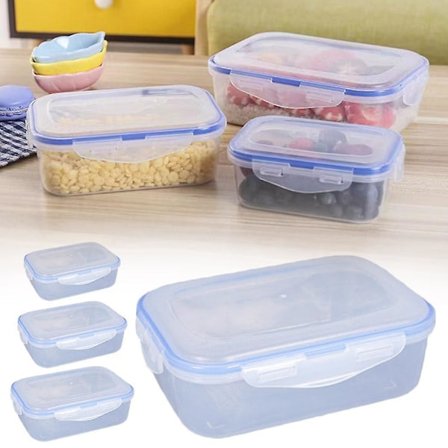 Madkasse i plast med låg, fødevarebeholder til mikrobølgeovn (300 ml)