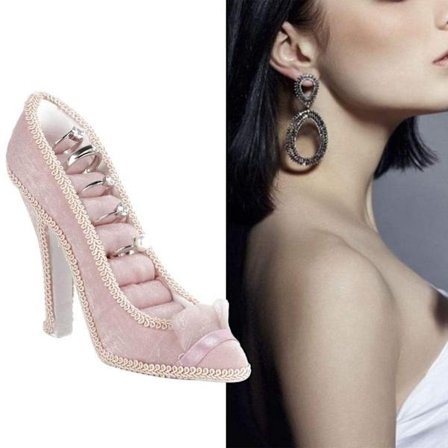 Elegant Ringholder i Form af Højklædt Sko, Smykkestativ til Multifunktionel Opbevaring og Professionel Smykkevisning i Saloner eller Butikker