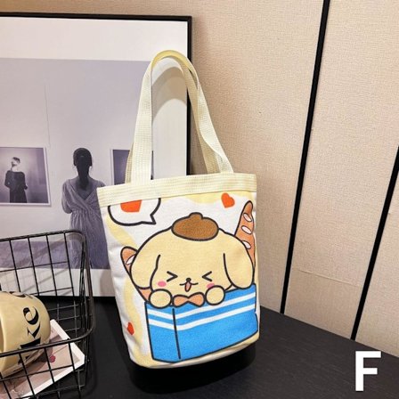 Söt Handväska Tecknat Tryck Liten Djur Hink Canvas Väska Söt T