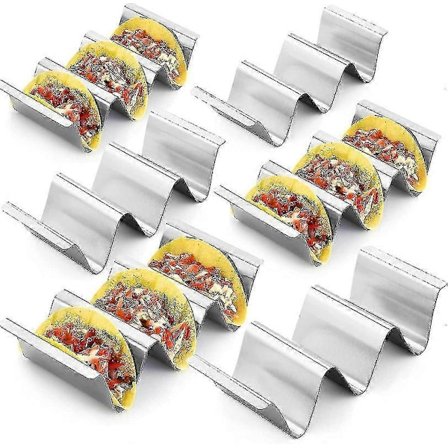 Taco Holder Stand, sæt med 6 Taco Bakke i Rustfrit Stål, Stilfulde Taco Skal Holdere, Stativ Holder Op Til 3 Tacos Hver og Holder Skallerne Oprejst, 