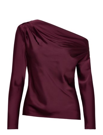 Lauren Ralph Lauren Satin Charmeuse Off-The-Shoulder Blouse - Burgundy - L