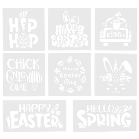 8 stk gjenbrukbare sjablonger for trykksjablongspray, påskeeggmalingssjablong (30,00X20,00X0,50CM, som vist på bildet)