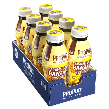 8 x ProPud Protein Milkshake, 330 ml, Caramel Glazed Bananas - Bodyman.dk