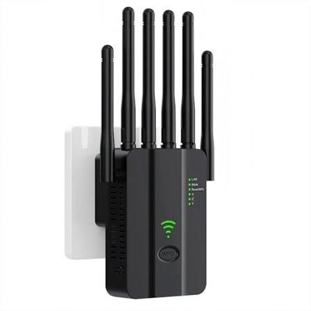2025 WiFi Extender - 6 Antenner AC300, 2 LAN-porte, 1-Tryks Opsætning m/ Ethernet
