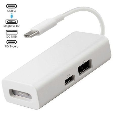 3 i 1 USB-C MagSafe Adapter Type-C til MagSafe 1/2 Konverter Adapter til Notebooks Laptops Smartphones, Ny [DB]