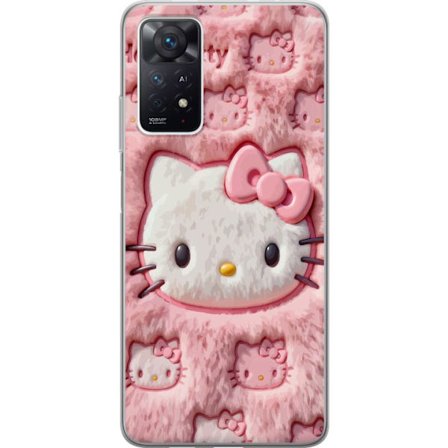 Kompatibel Mobilcover til Xiaomi Redmi Note 11 Pro 5G Hello Kitty lyserød fluffy baggrund med ikonisk ansigt og kawaii-æstetik