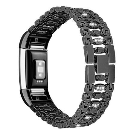 Fitbit Charge 2 klockarmband i rostfritt stål med strass och godis - Svart