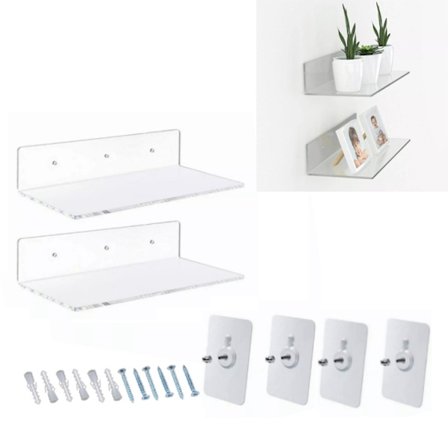 Væghylder i klar plast 30x15x6,3cm 2-pak