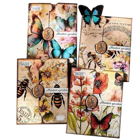 80 Ark Vintage Sommerfugl Honningbie Blomster Hage Scrapbook Papir - Estetisk Søppeljournaler Dekorativt Papir