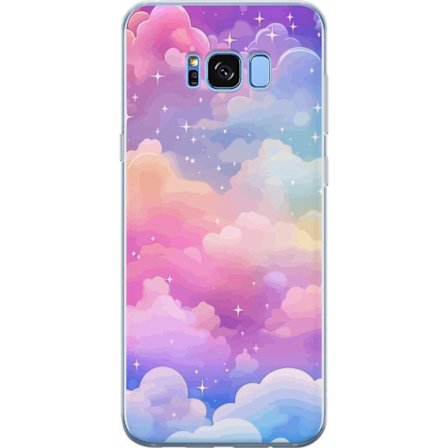 Kompatibelt Mobildeksel til Samsung Galaxy S8 Søt enhjørning med regnbuefarget hår mot en stjernebelagt pastellbakgrunn i kawaii-stil