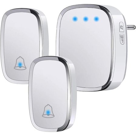 Trådløs Dørklokke Udendørs Vandtæt IP44, Dørklokke 300 Meter, Ringesæt med Flash LED, 2 Sendere og 1 Modtager, 5 Lydstyrkeniveauer, 36 Melodier