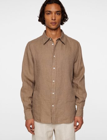 J. Lindeberg Reg Ls Linen Melange Shirt - Brown - XL/XXL