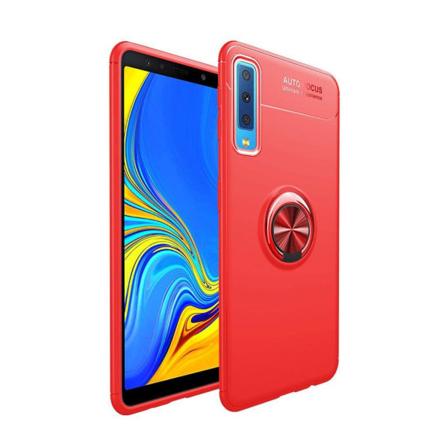 Samsung Galaxy A7 (2018) pehmeä muovinen suojakuori metalli renkaalla ja magneetilla - Punainen Red
