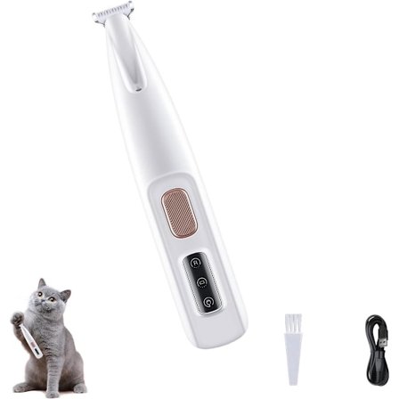 Klotrimmer for kjæledyr med LED-lys, oppladbar, vanntett hunde-/katteklipper, lydløs barbermaskin, egnet for poter, ansikt, ører og små områder, 16,1*