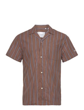 Lawson Stripe Ss Shirt Kortermet Skjorte Brun Les Deux*Betinget Tilbud