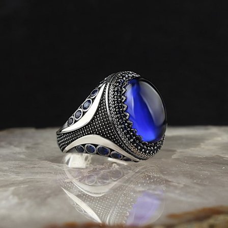 Vintage Safir Antik Silver Geometrisk Ring (S-storlek)