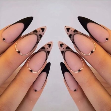 24 st falska naglar korta, svarta och rosa franska falska naglar