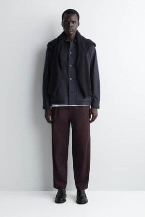 COS Men's Cropped Cotton Straight Leg Trousers in Brown