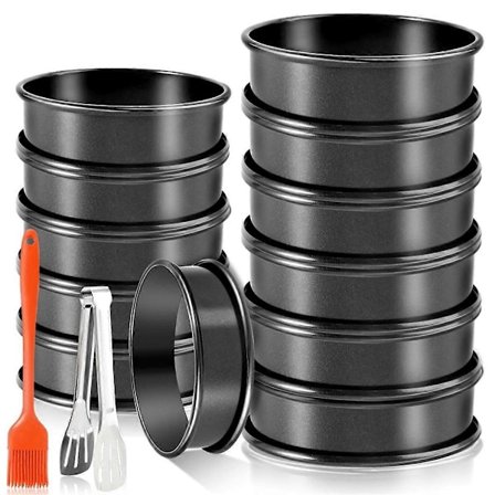 12-pak Crumpet Ringe - Non-stick Engelske Muffin Ringe, Dobbeltvalsede Tærte Ringe Sæt, Forme til Bagning (